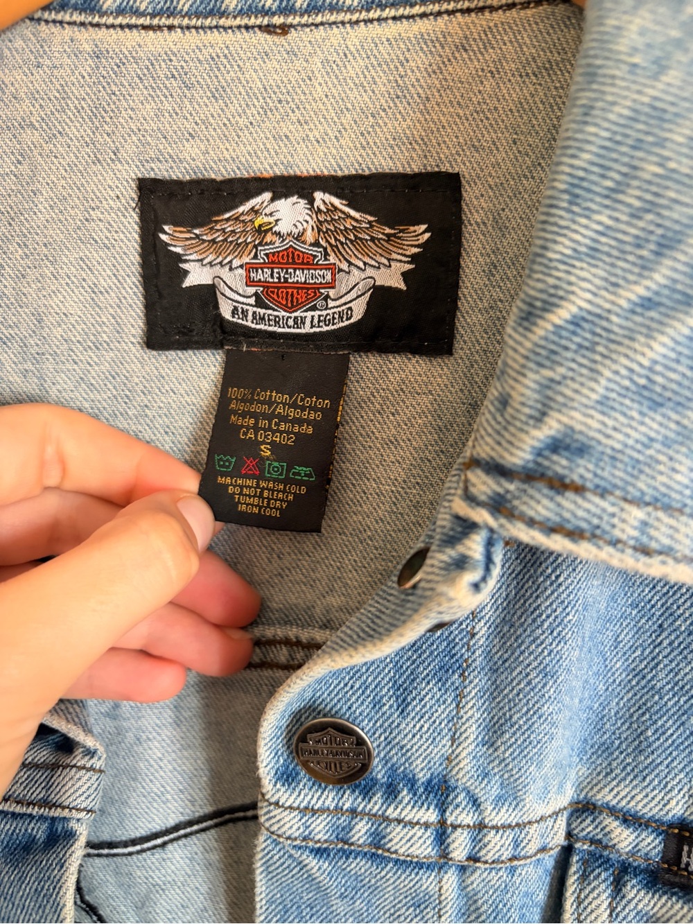 Vintage Harley Davidson 90s Light Blue Denim Vest Jacket S Unisex - Picture 6 of 11